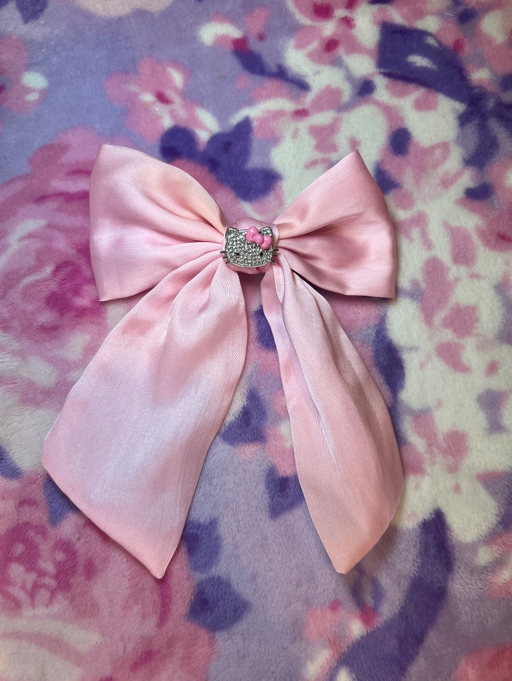 Hello Kitty Pink Rhinestone Satin Bow Hair Barrette